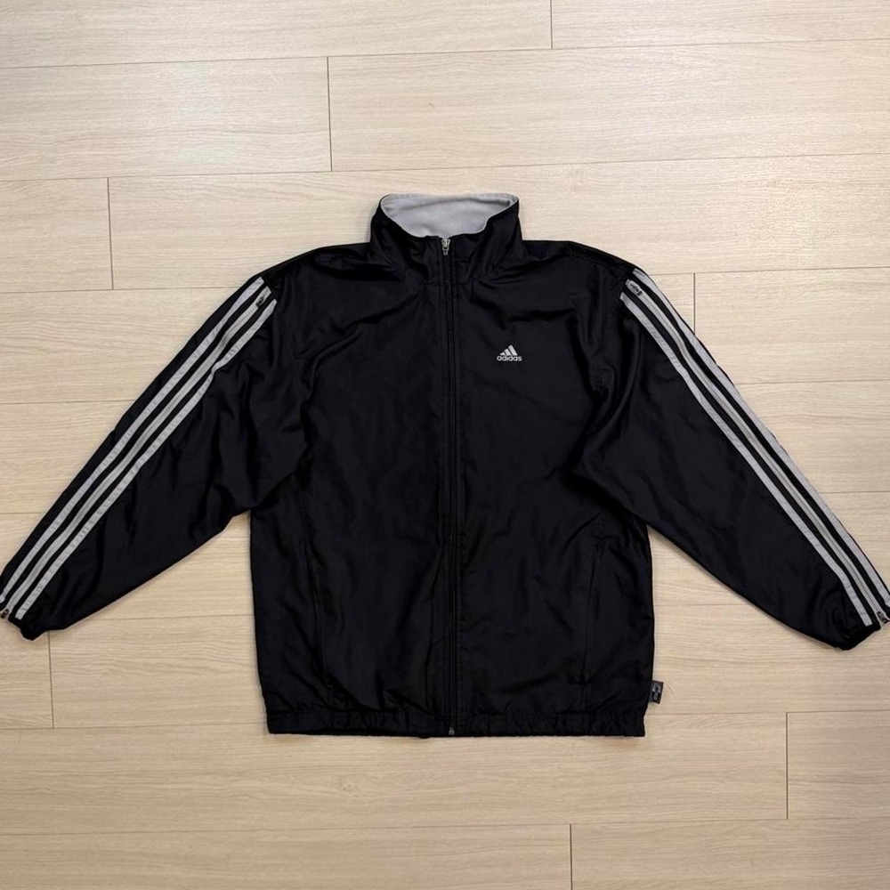Y2K Adidas Striped Full Zip Black Track Jacket Mens Size Small Vintage